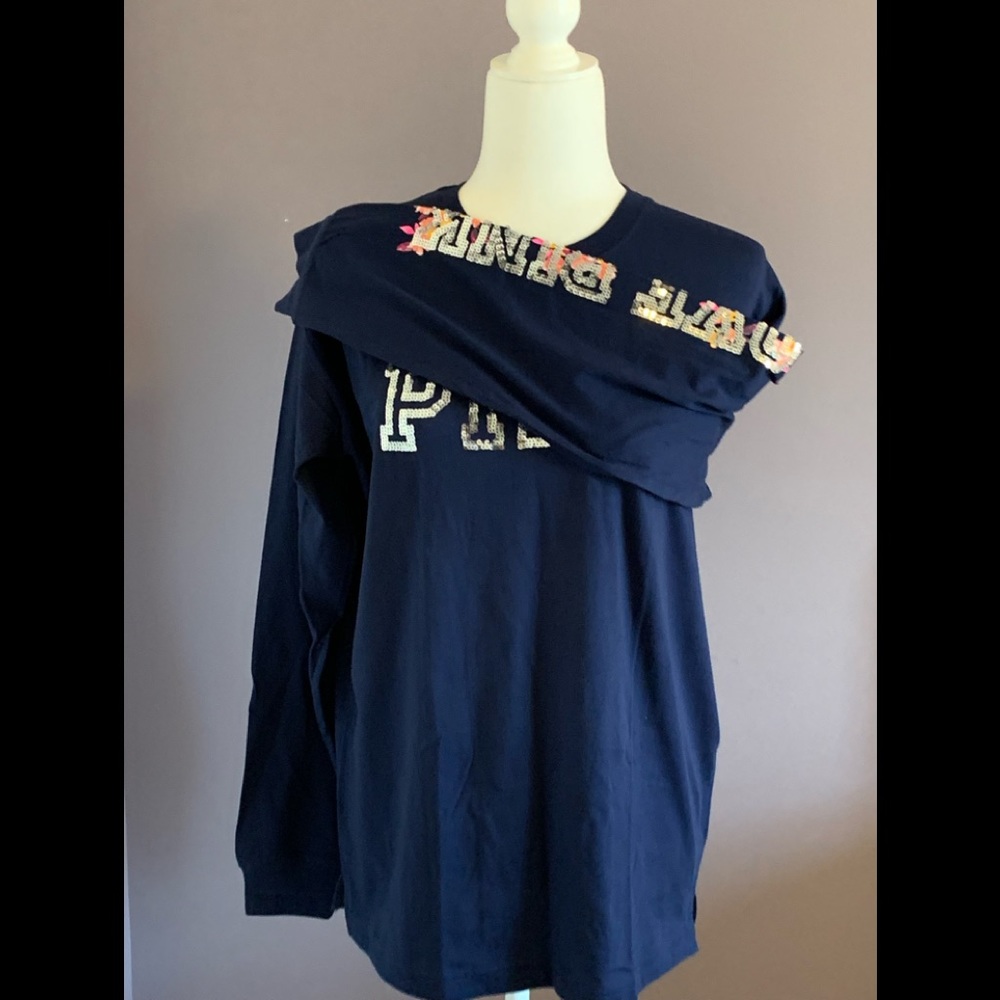 PINK bling long sleeves campus tee